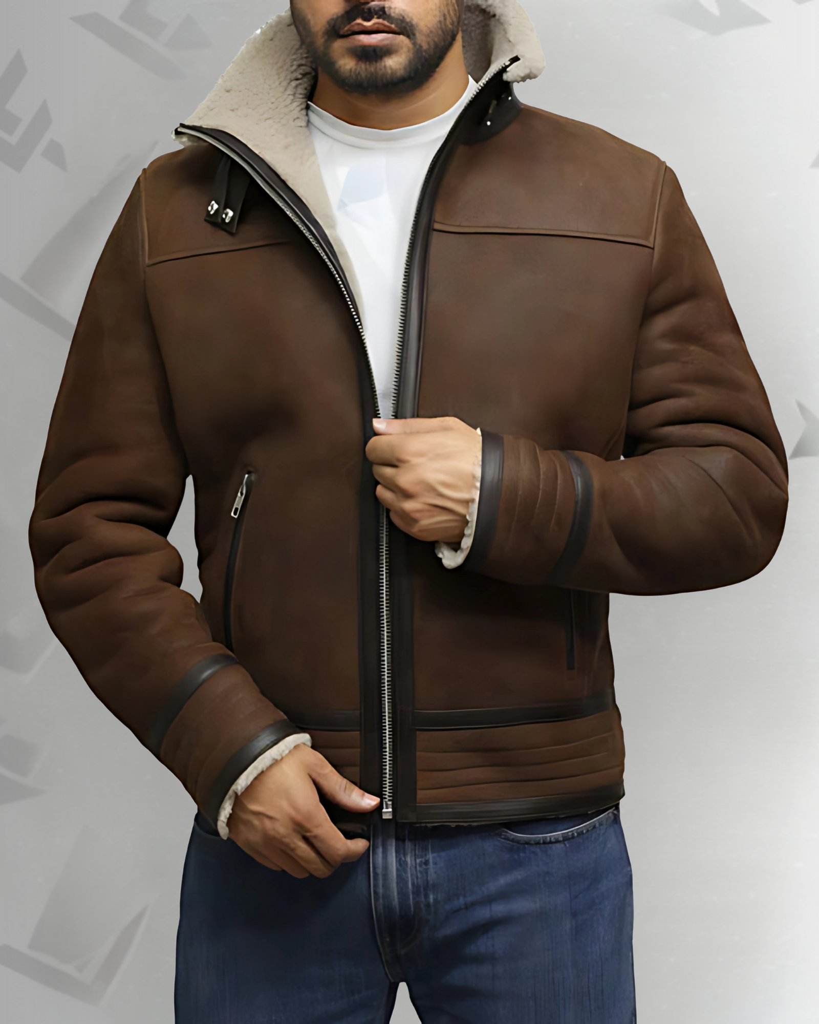 Men's Brown Genuine Shearling Sheepskin Leather Jacket Vintage
