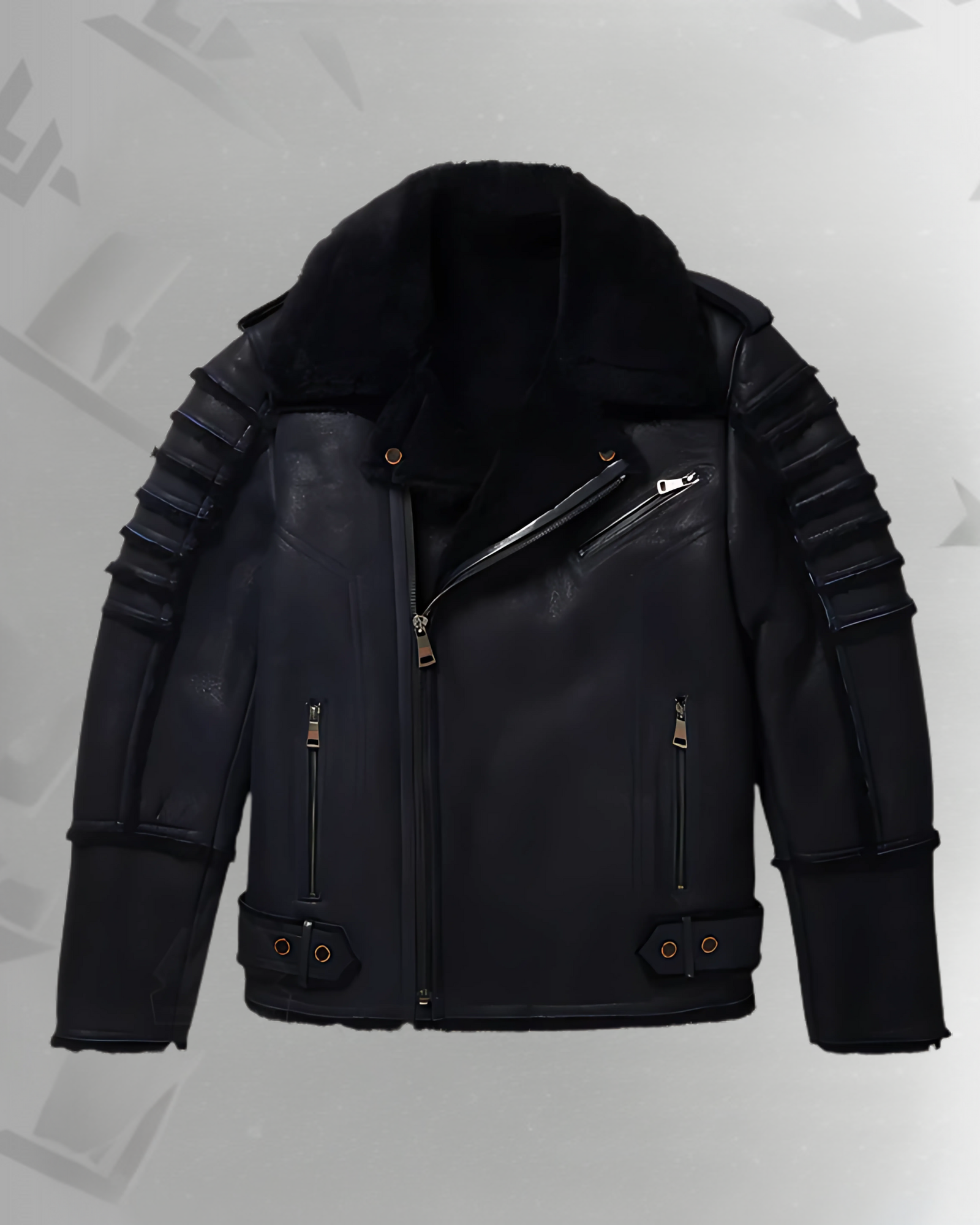 New Men Black RAF Flying Shearling Sheepskin Moto Leather Flying Jacket
