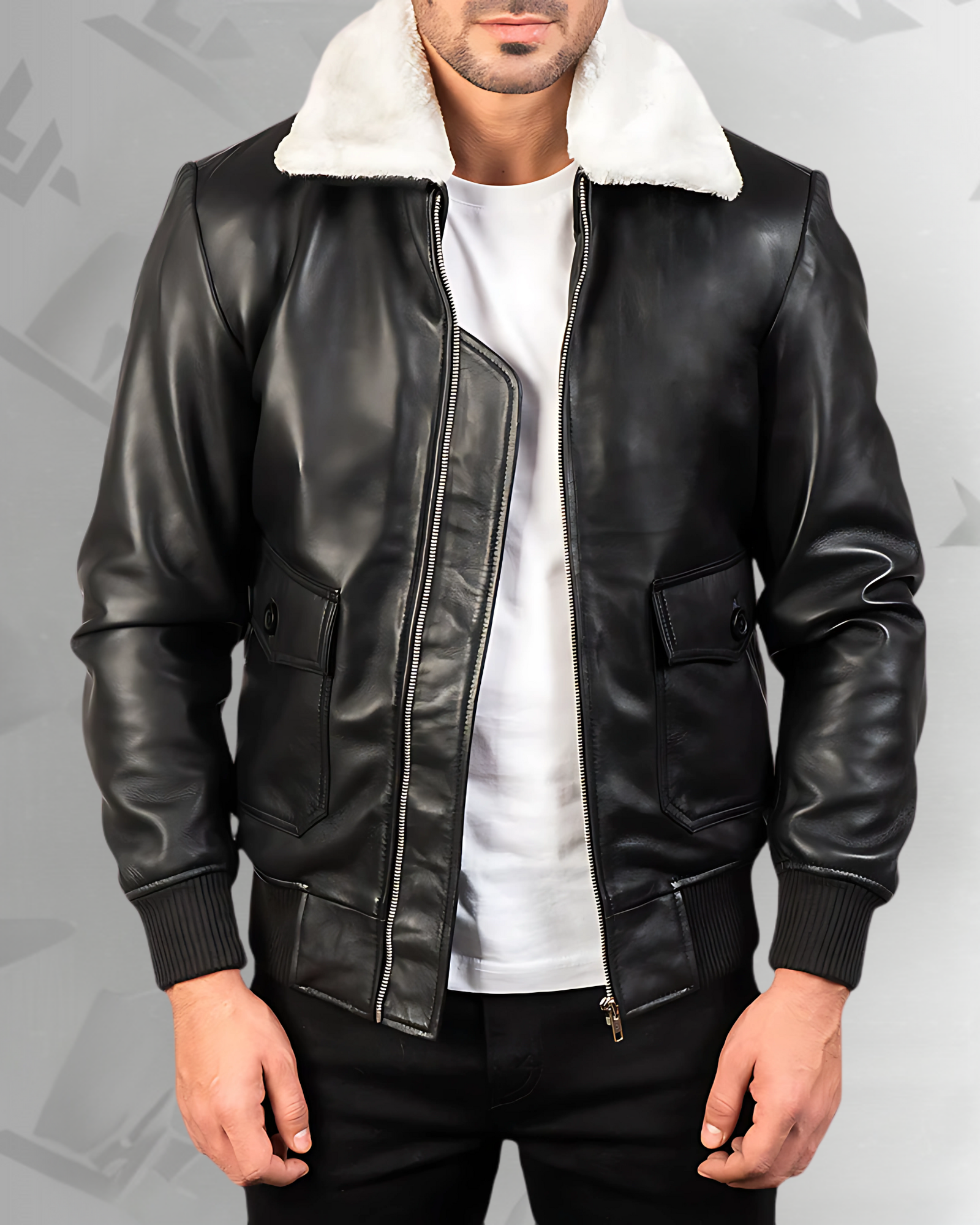 Airin G-1 Black & White Leather Bomber Jacket