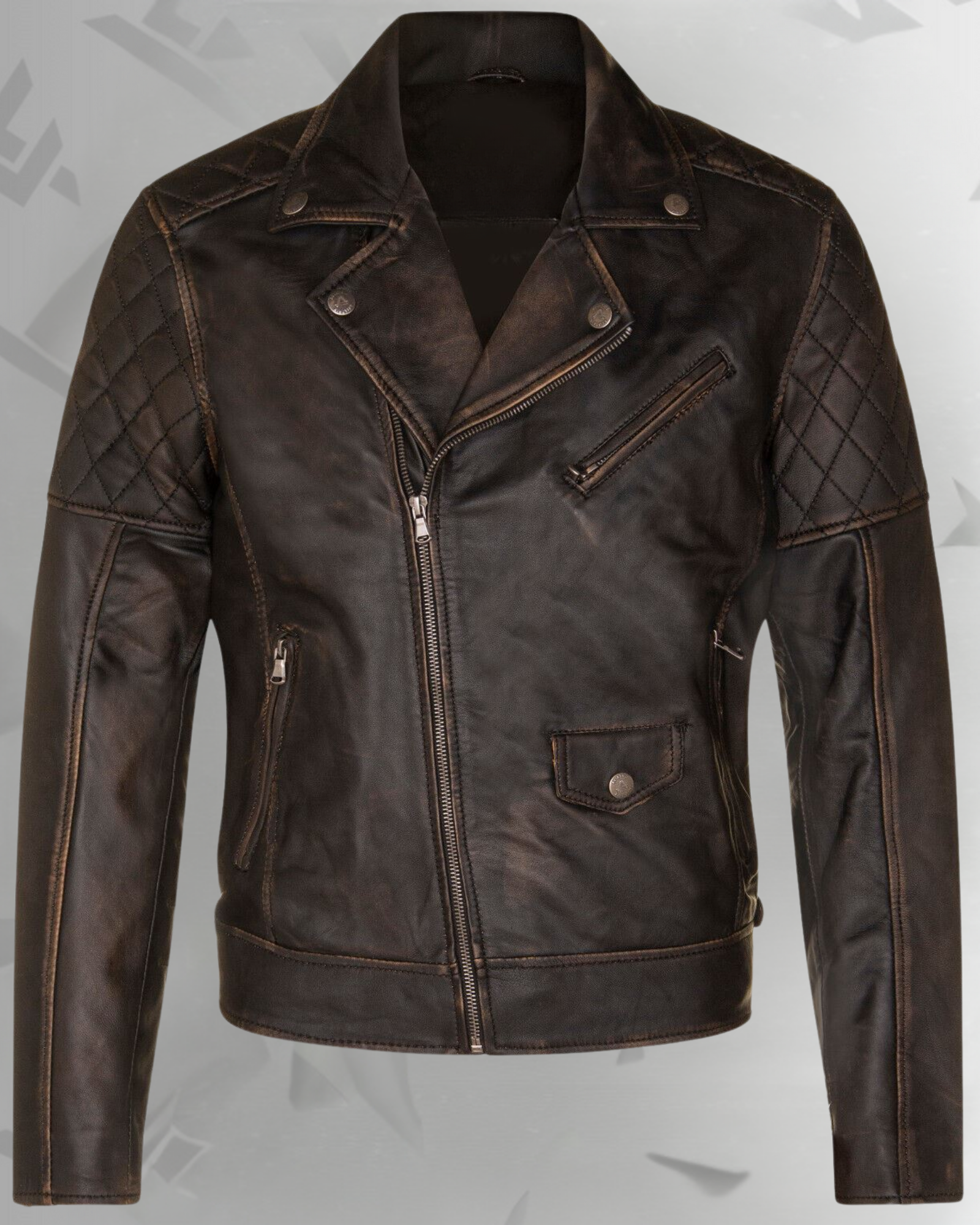 Mens Brando Cross Zip Leather Biker Jacket - Swanley