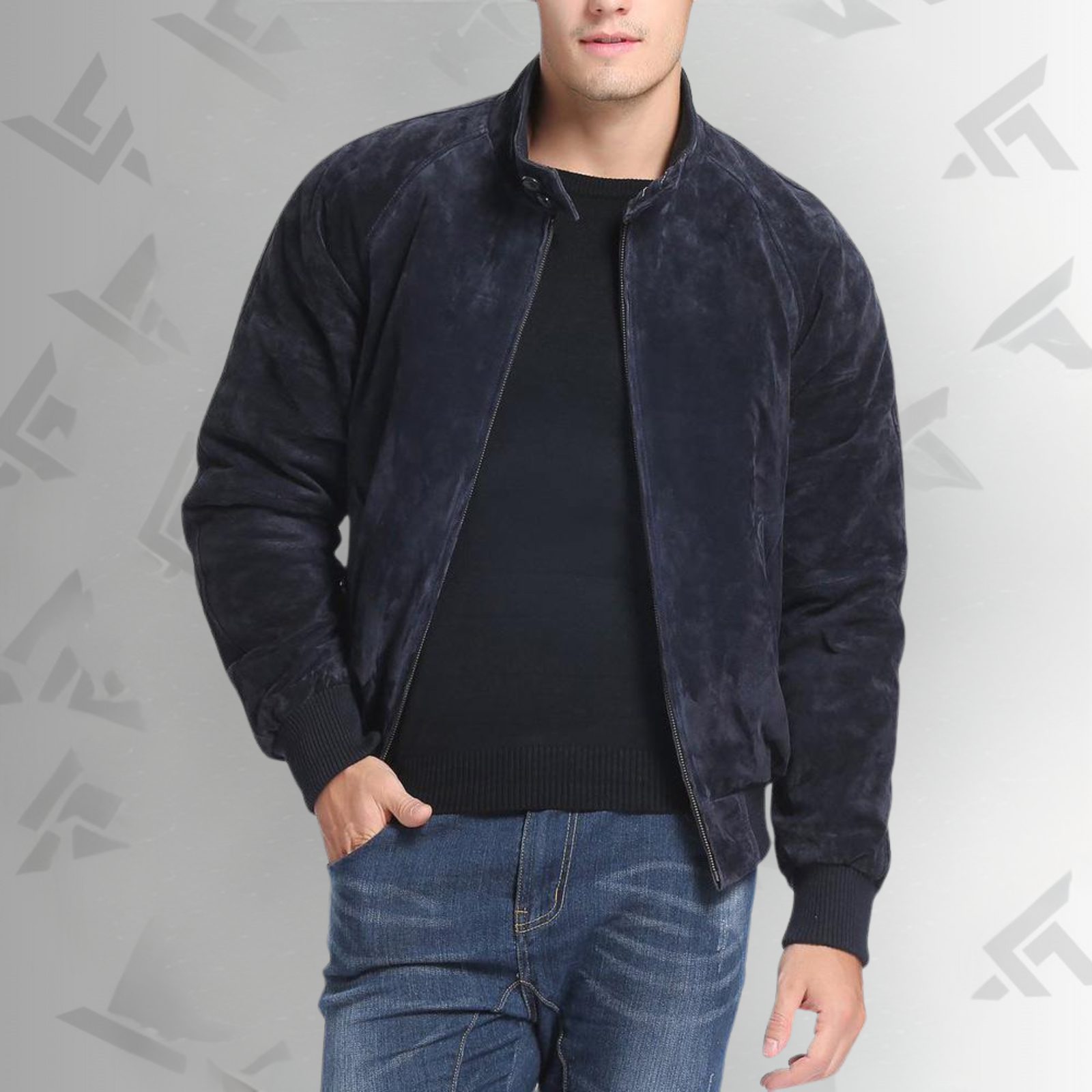Admiral Navy Blue Suede Bomber Leather Jacket