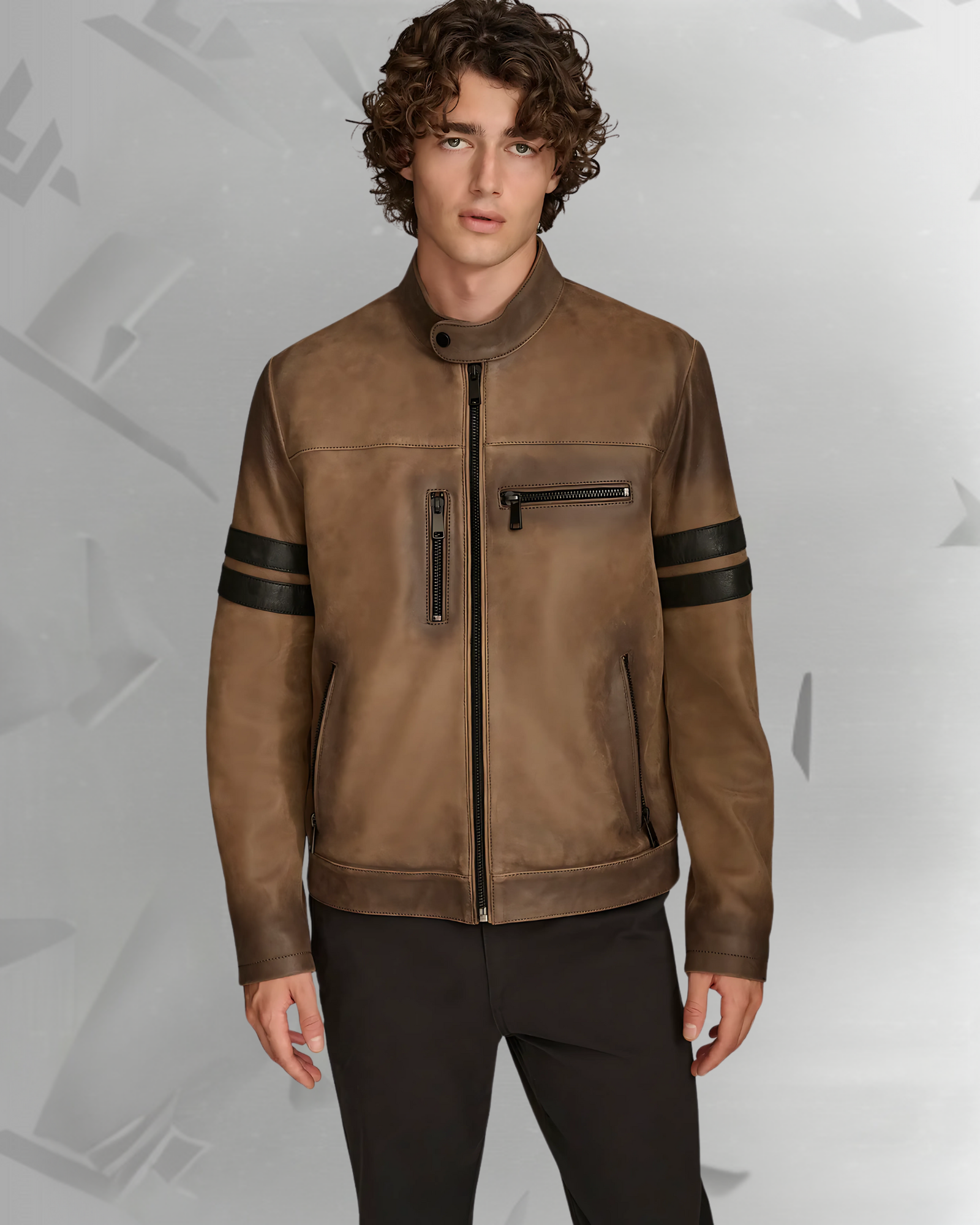 Aiden Color Blocked Leather Racer Jacket
