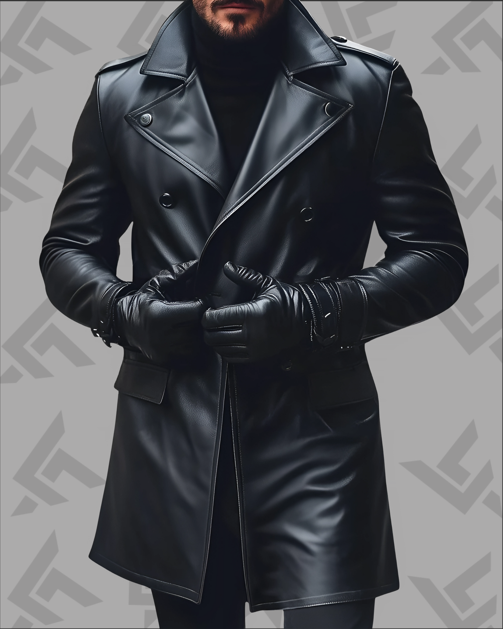 Business Solid Color Vintage Leather Lapel Double-breasted Coat