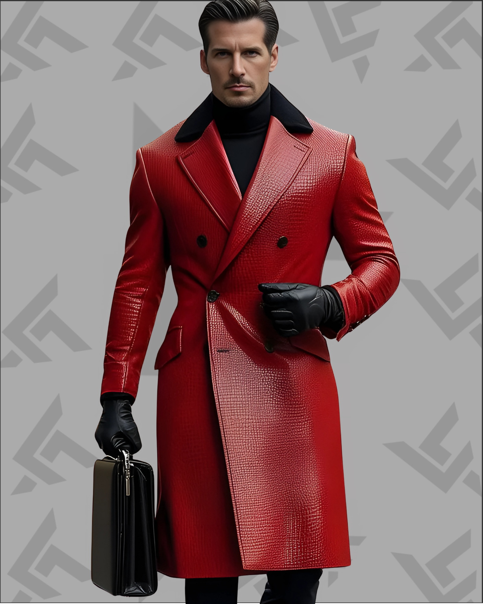 Business Leather Lapel Double Breasted Overcoat