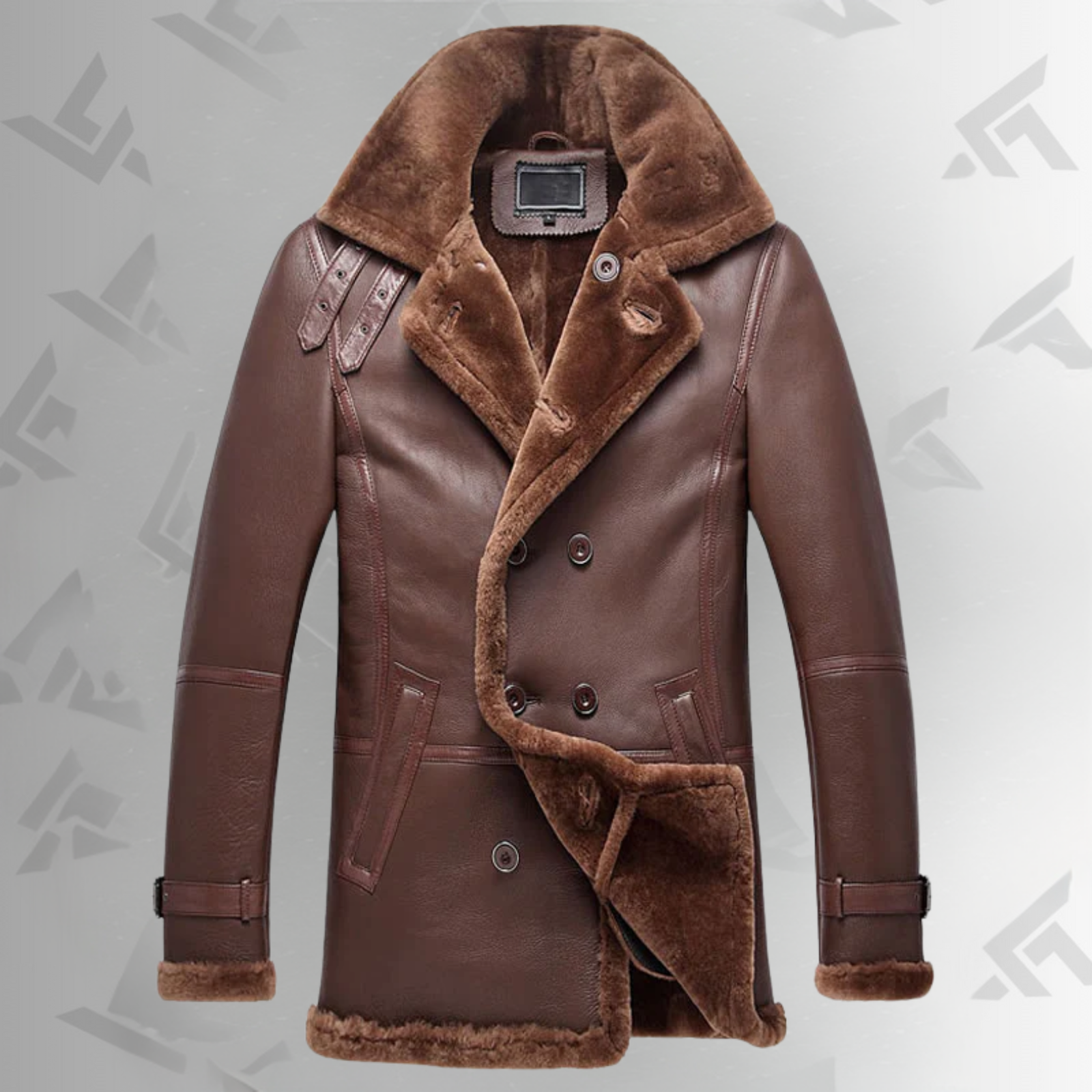 Mens Double Breasted Shearling Sheepskin Coat