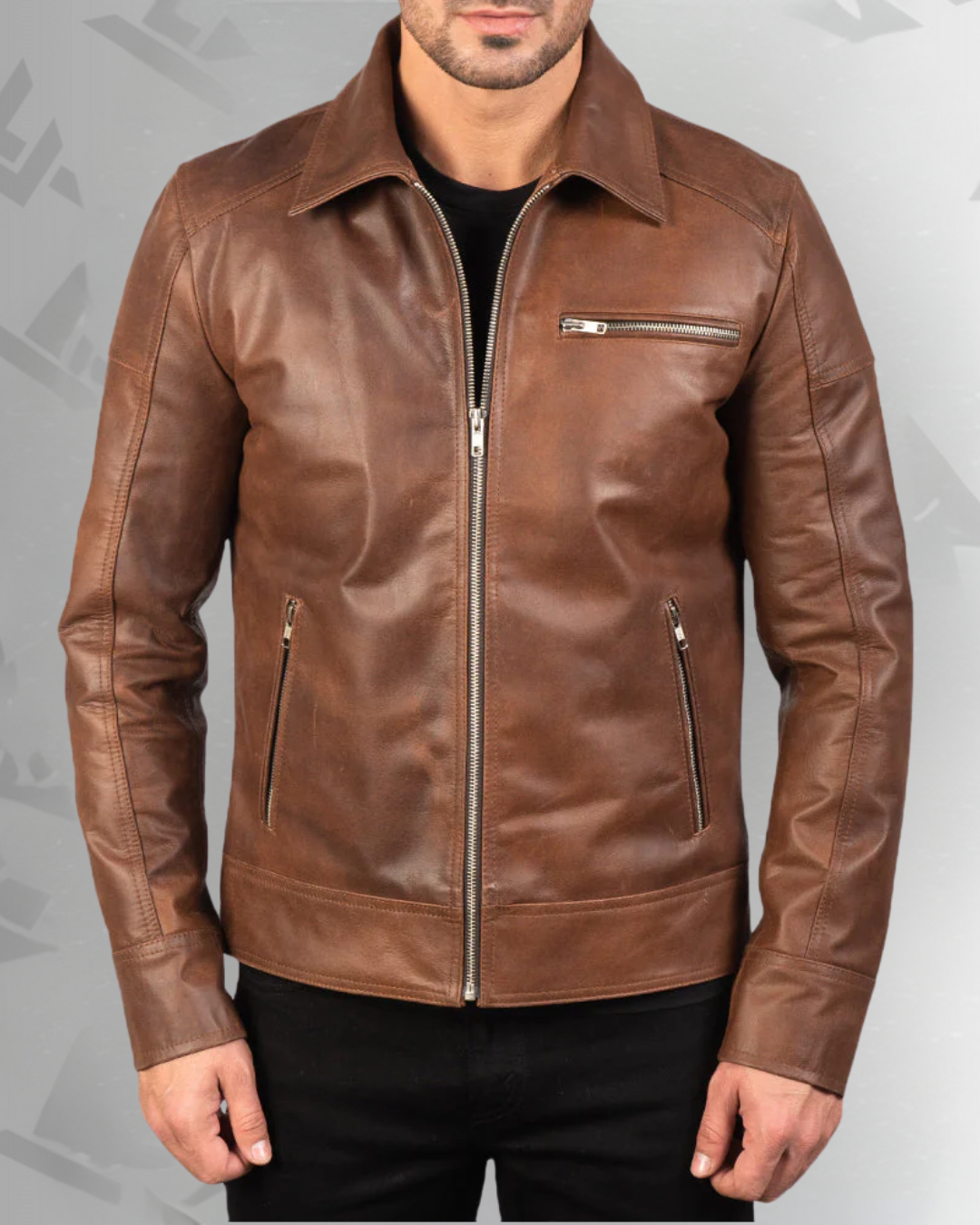 Lavendard Brown Leather Biker Jacket