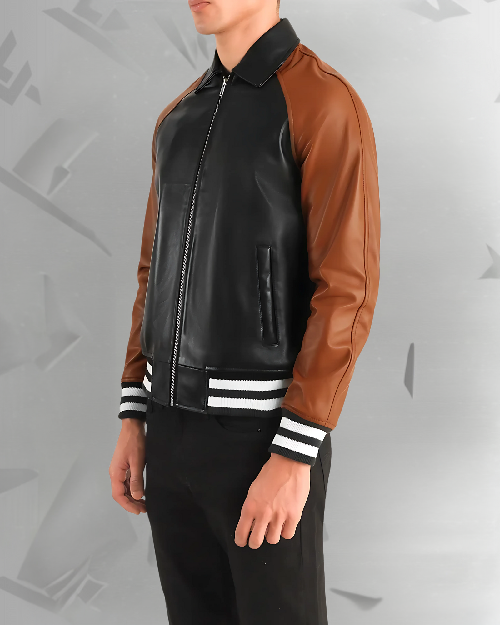 Walton Black & Brown Leather Varsity Jacket|