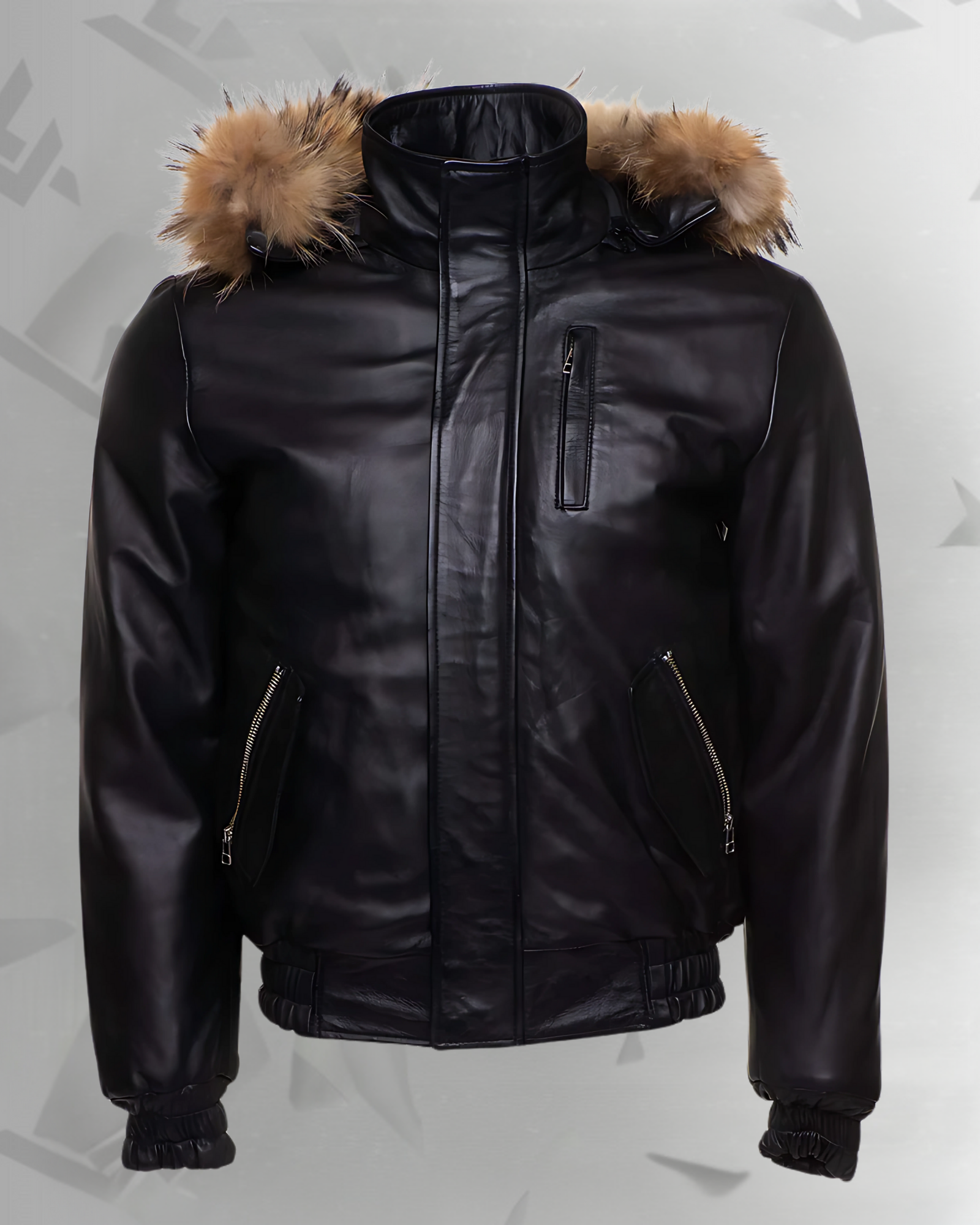 Castillos bomber Winter Leather Jacket with Real fox fur hoodie|
