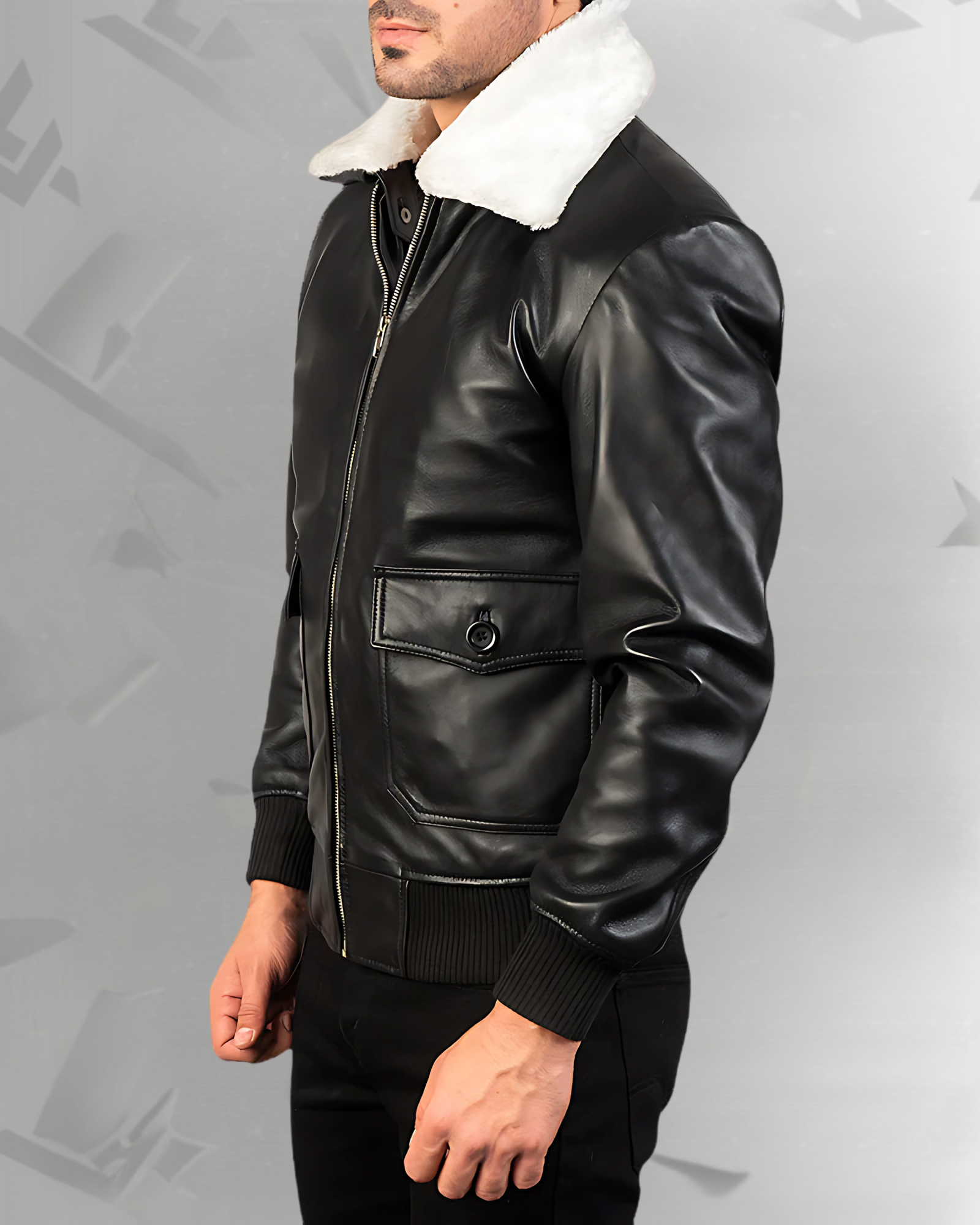 Airin G-1 Black & White Leather Bomber Jacket|