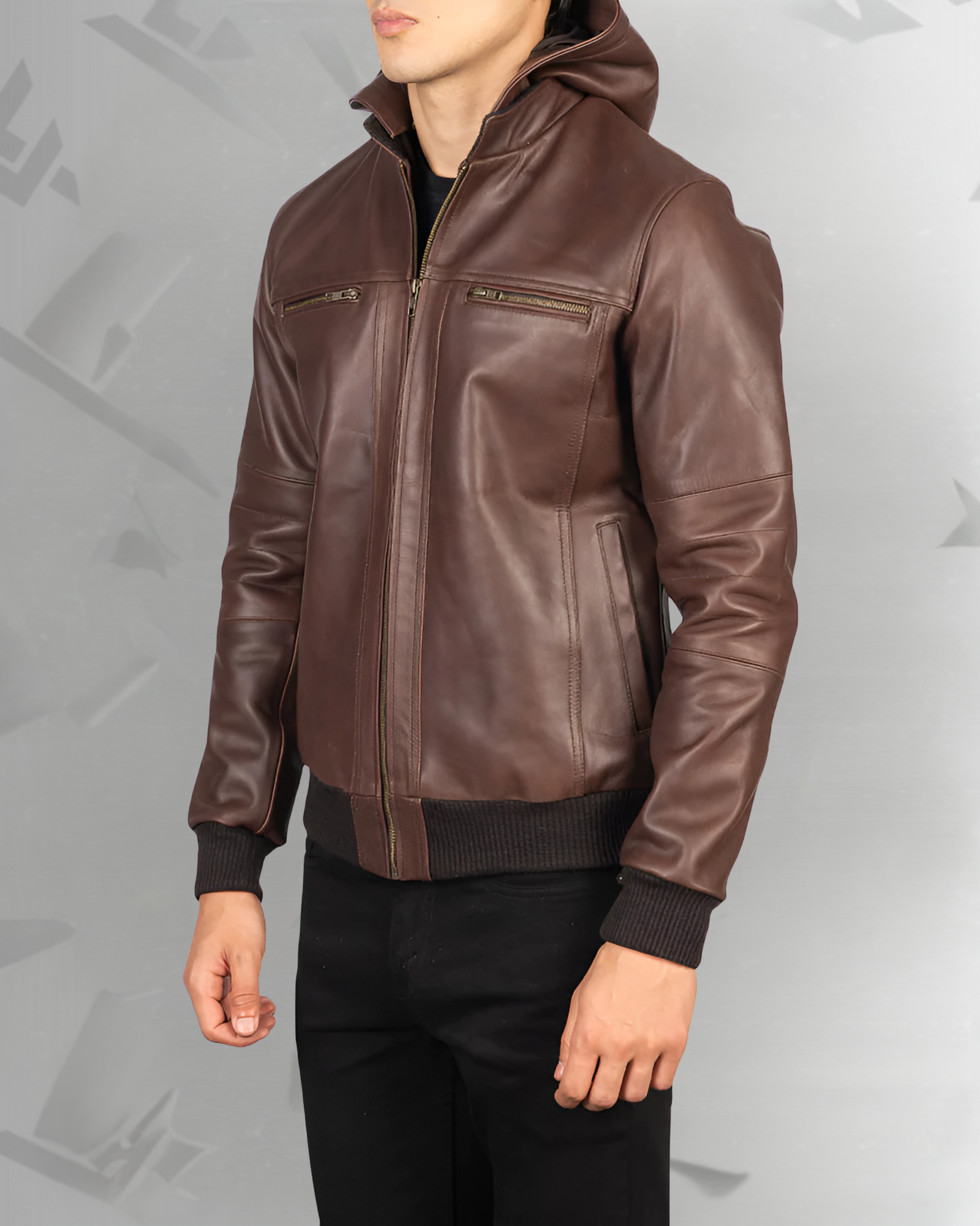 Bouncer Biz Brown Leather Bomber Jacket|