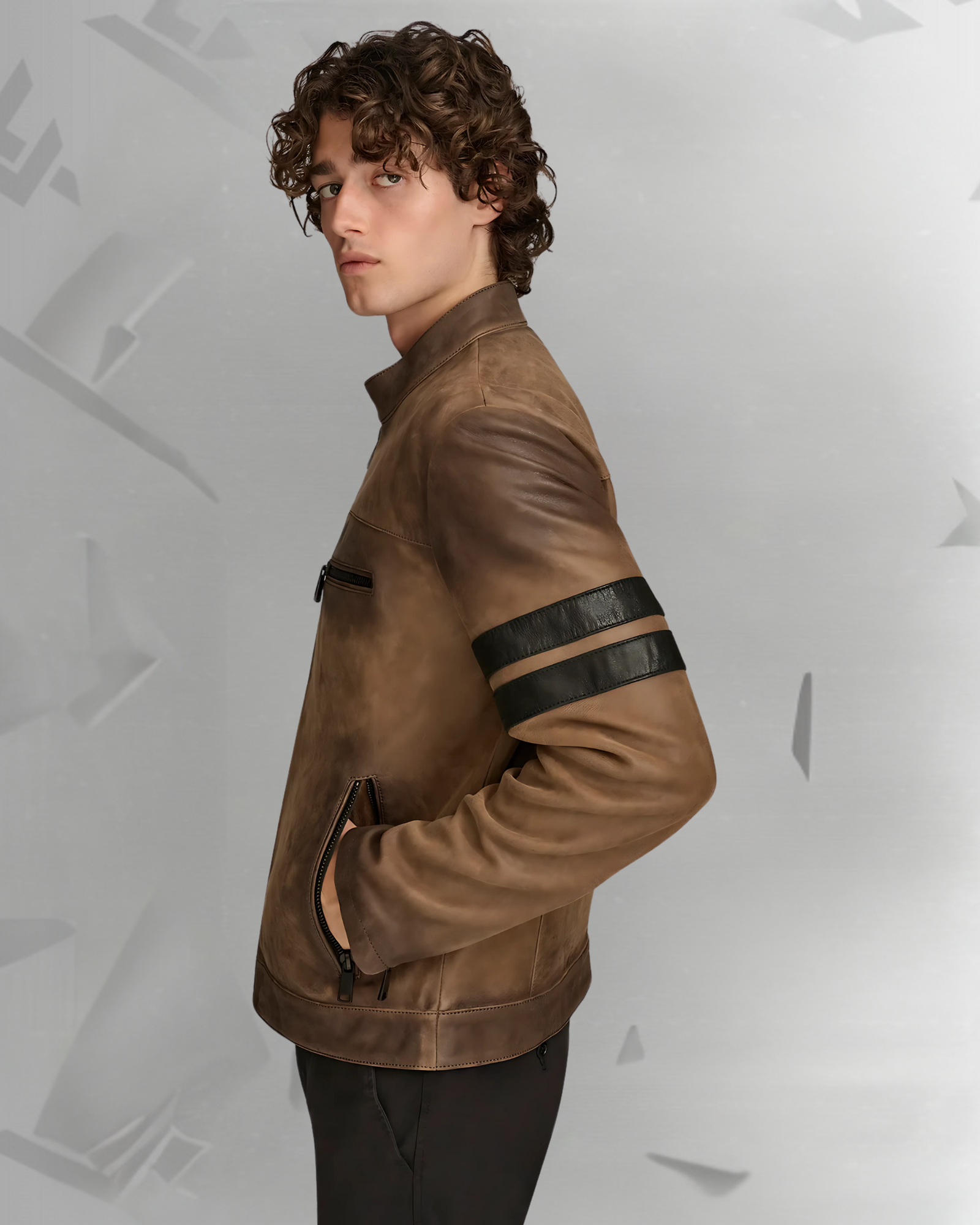 Aiden Color Blocked Leather Racer Jacket|