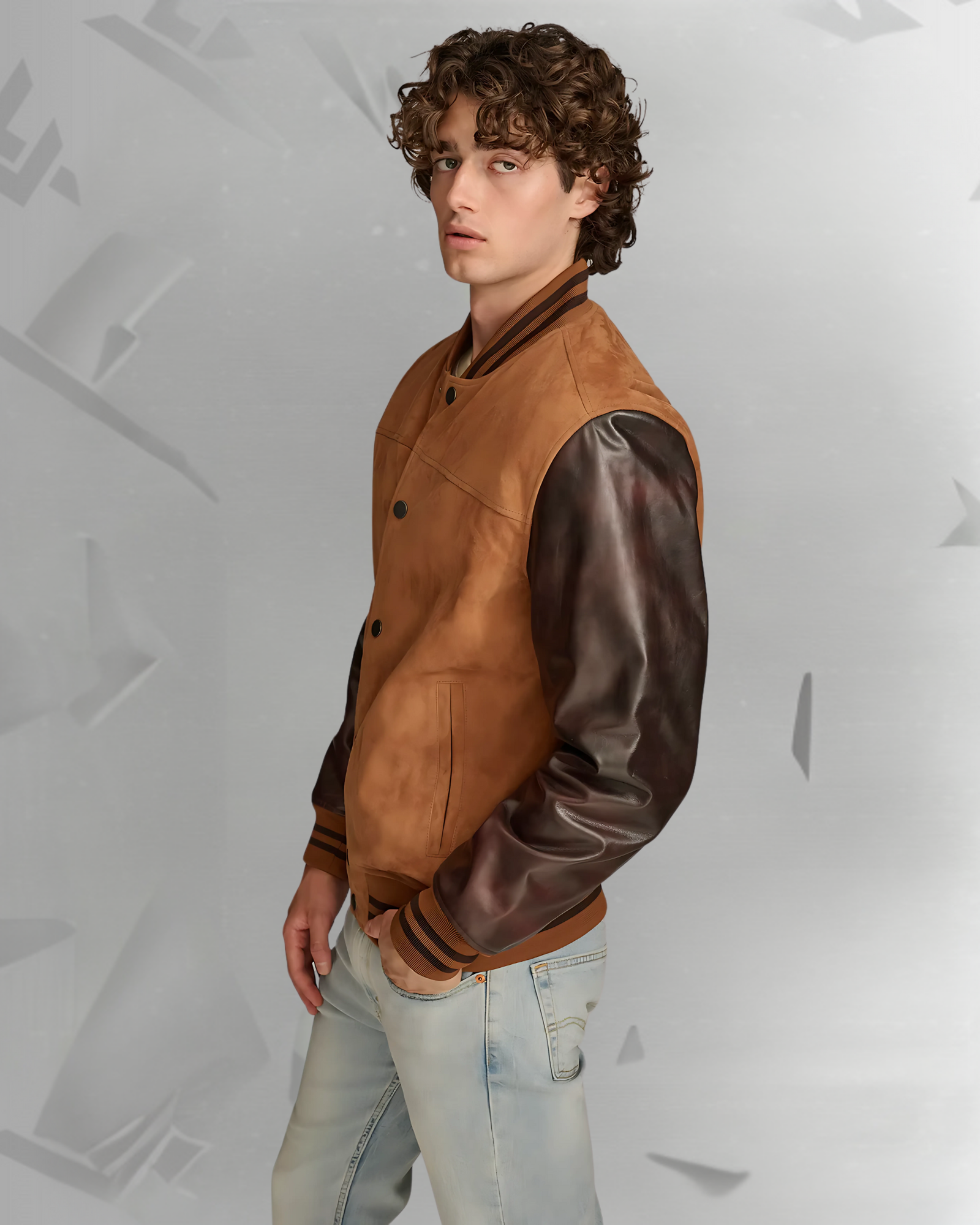 mens leather varsity jacket nappa sleeves|