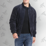 Admiral Navy Blue Suede Bomber Leather Jacket|