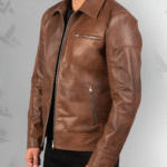 Lavendard Brown Leather Biker Jacket|