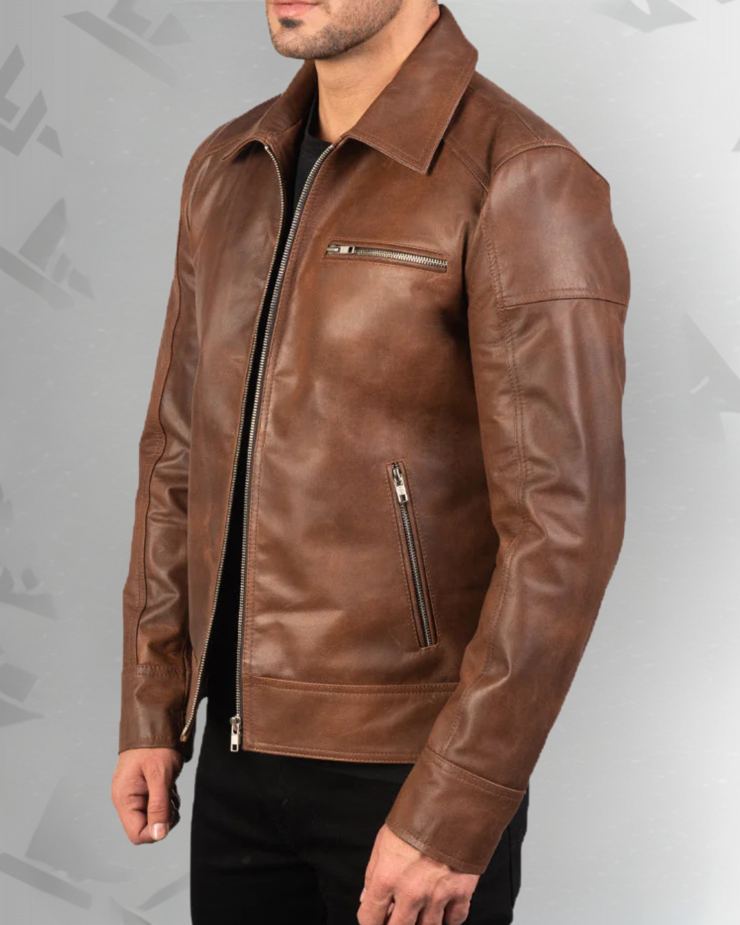 Lavendard Brown Leather Biker Jacket|
