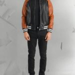 Walton Black & Brown Leather Varsity Jacket|