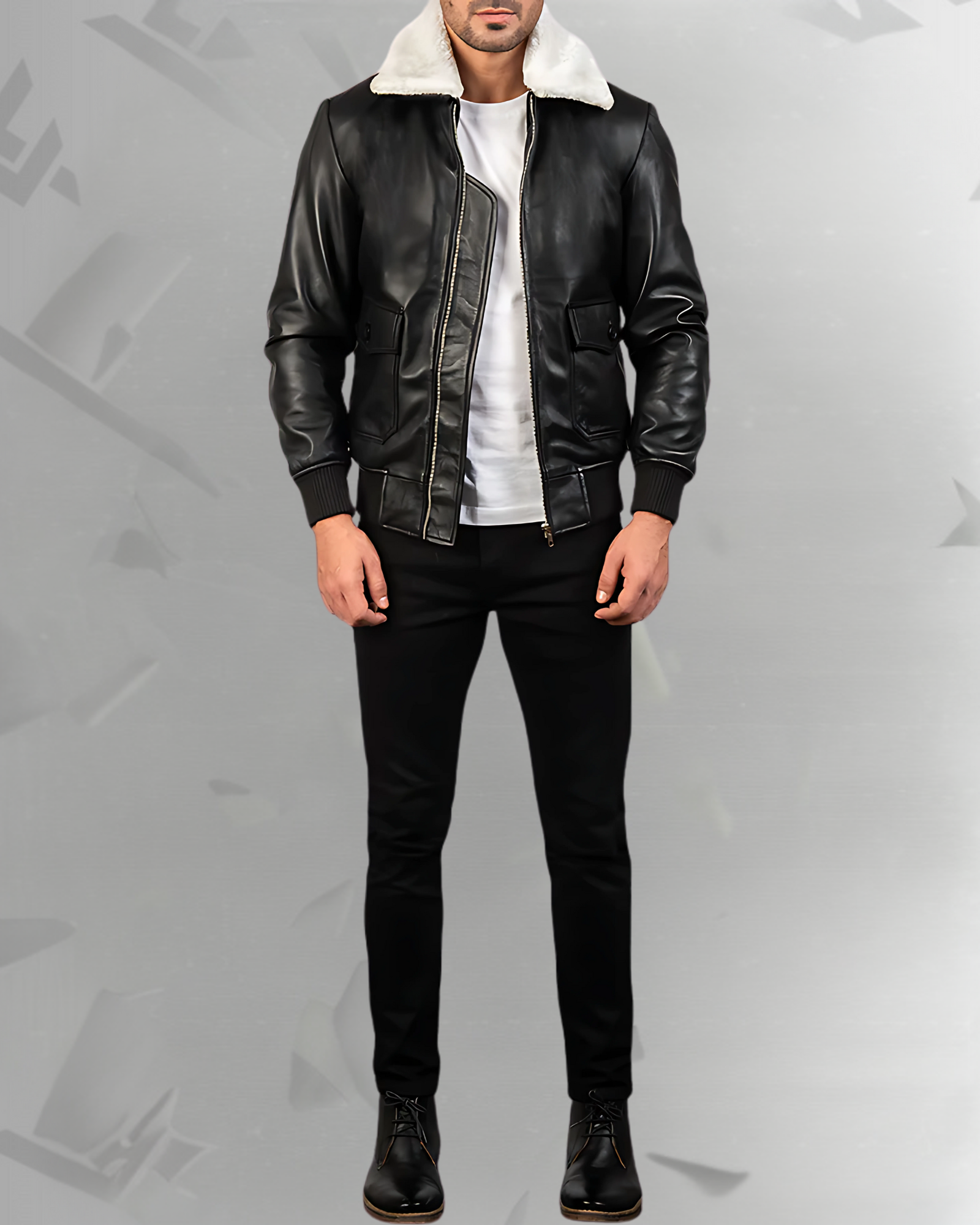 Airin G-1 Black & White Leather Bomber Jacket|