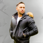 Castillos bomber Winter Leather Jacket with Real fox fur hoodie|