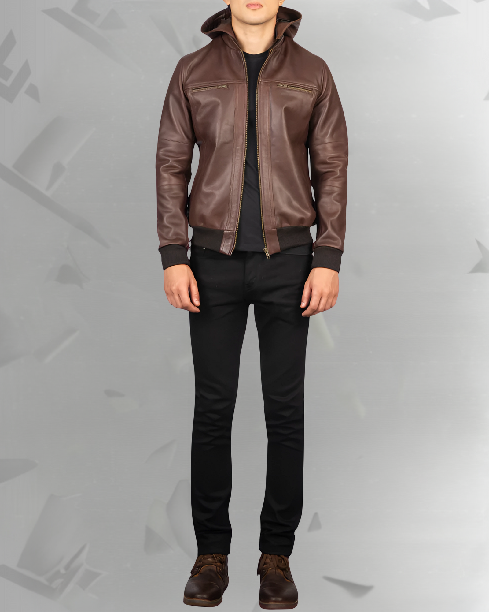 Bouncer Biz Brown Leather Bomber Jacket|