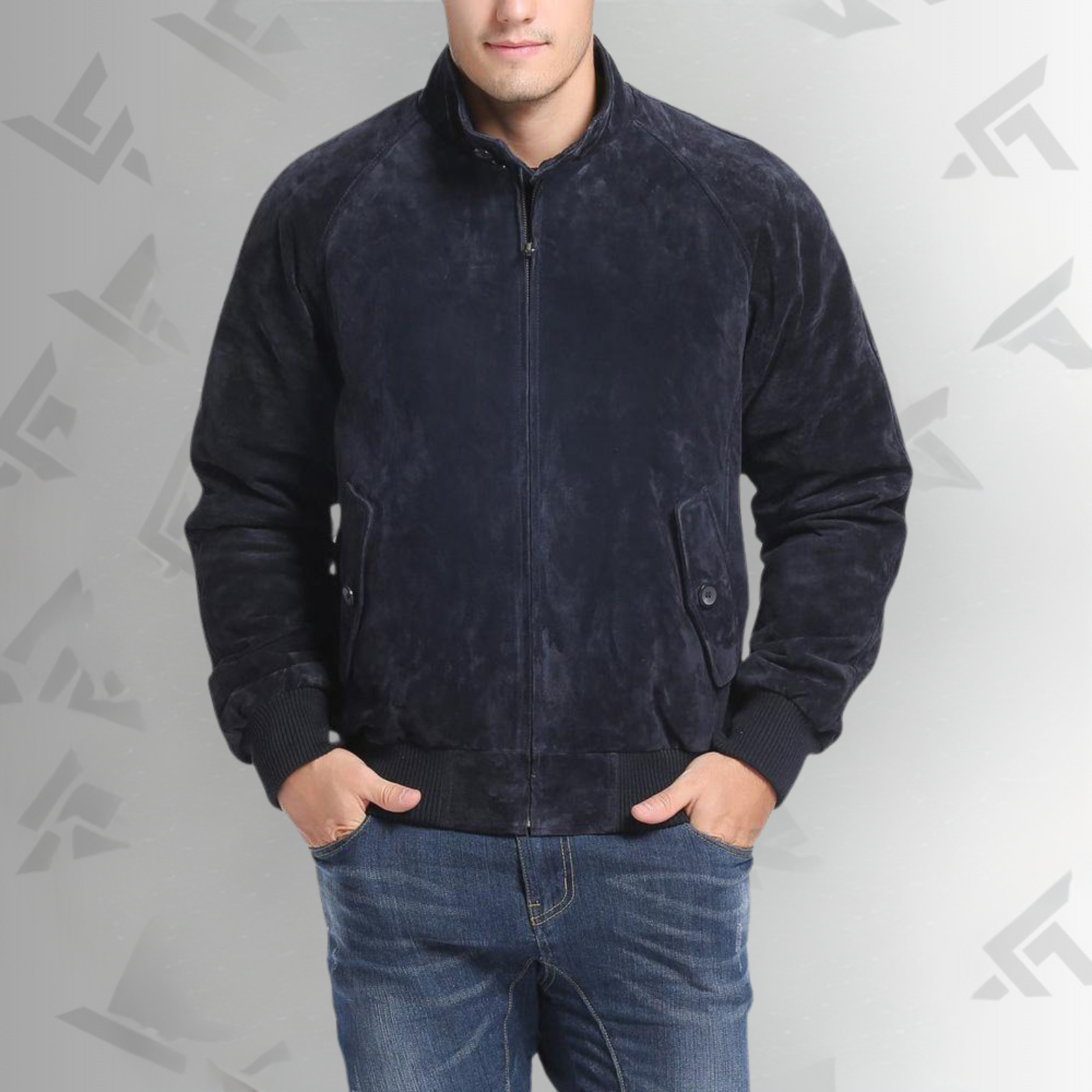 Admiral Navy Blue Suede Bomber Leather Jacket|