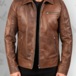 Lavendard Brown Leather Biker Jacket|