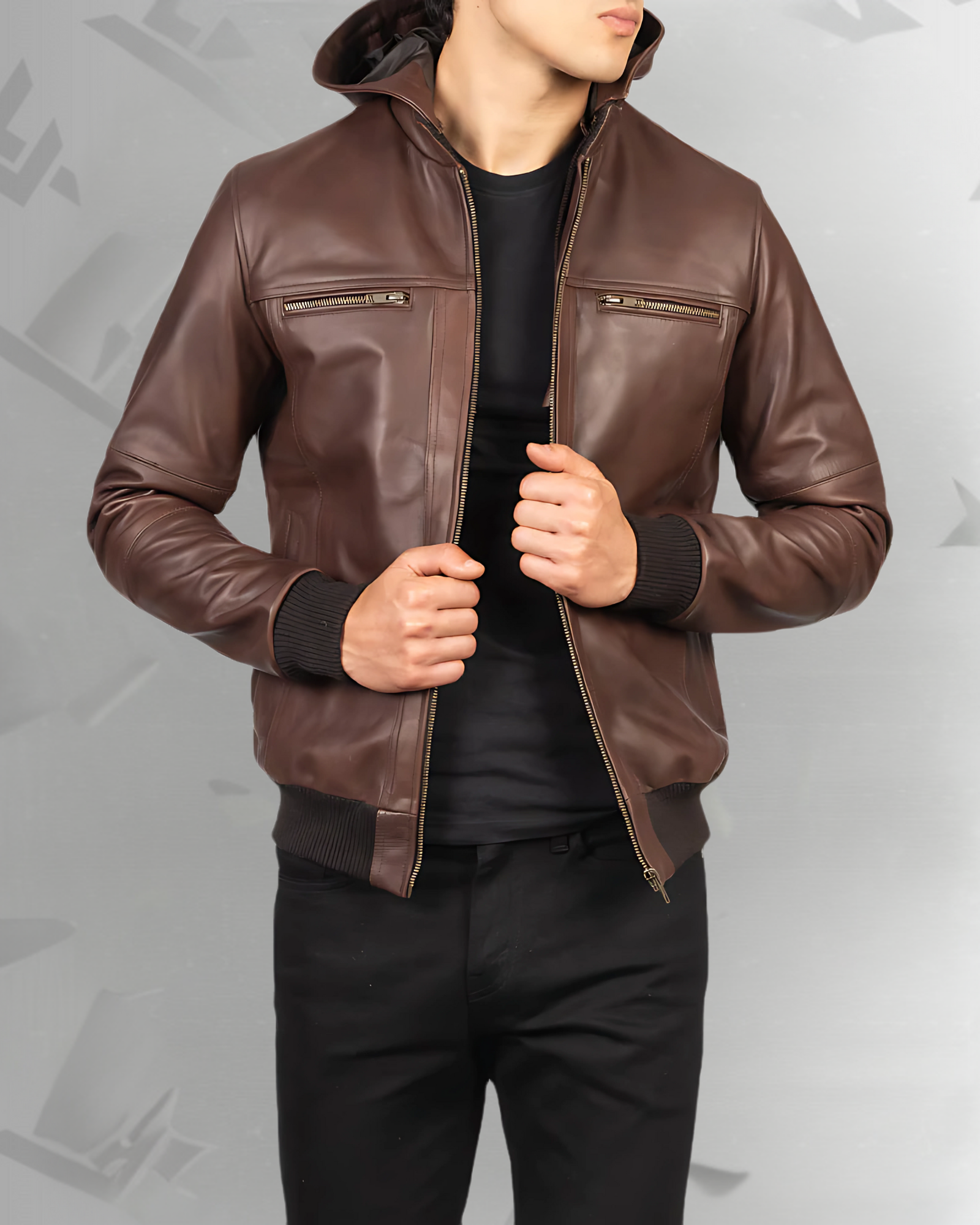 Bouncer Biz Brown Leather Bomber Jacket|