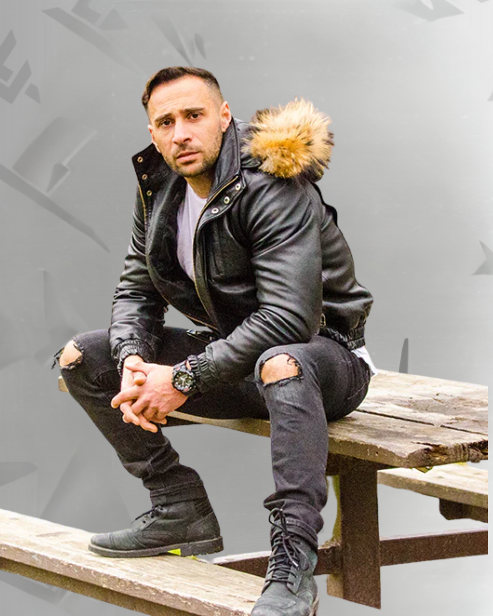 Castillos bomber Winter Leather Jacket with Real fox fur hoodie|