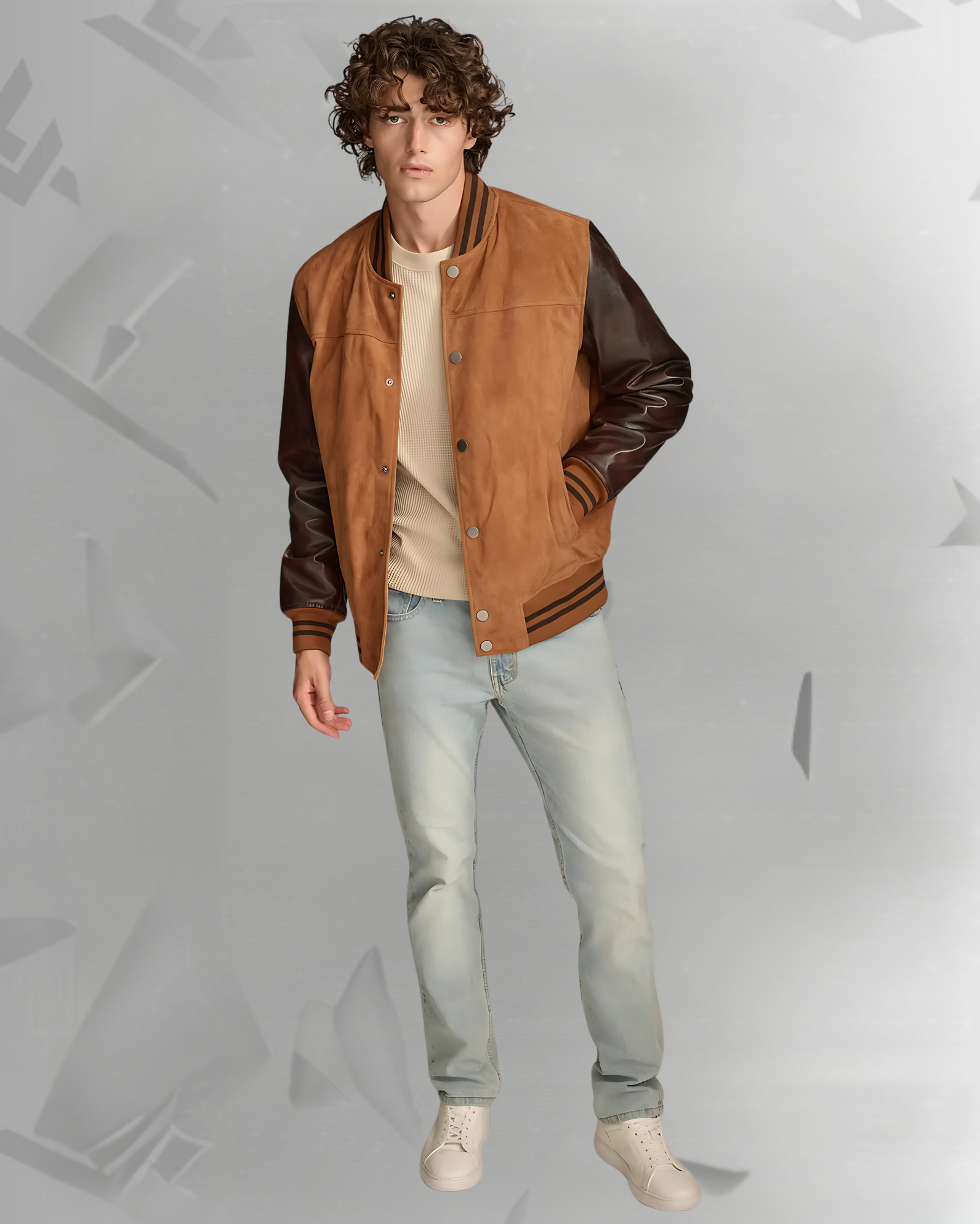 mens leather varsity jacket nappa sleeves|