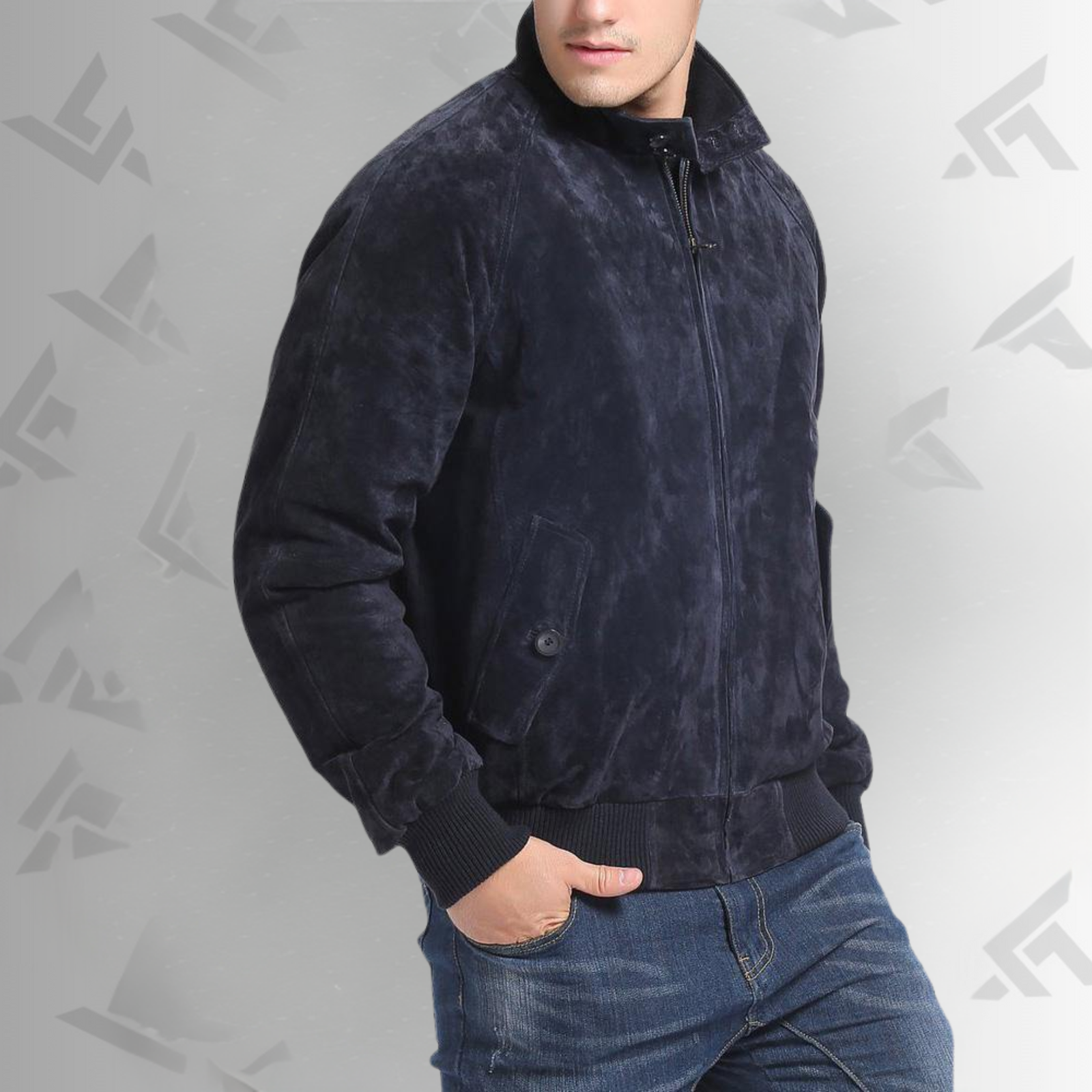 Admiral Navy Blue Suede Bomber Leather Jacket|
