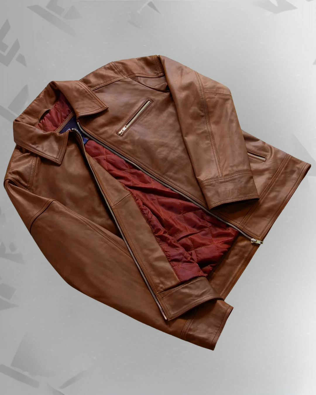 Lavendard Brown Leather Biker Jacket|