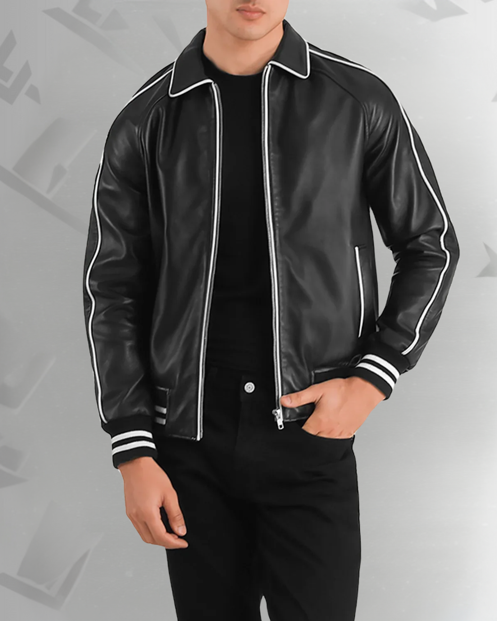 Cooper Black Leather Varsity Jacket