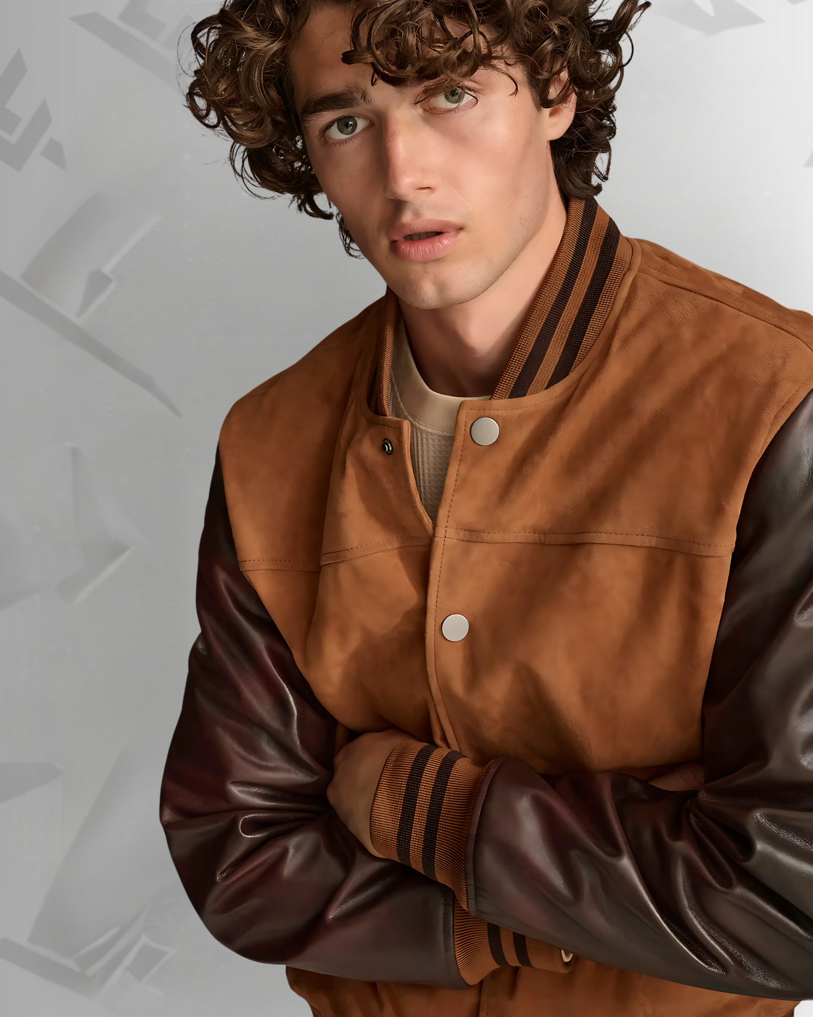 mens leather varsity jacket nappa sleeves|
