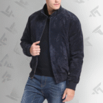 Admiral Navy Blue Suede Bomber Leather Jacket|