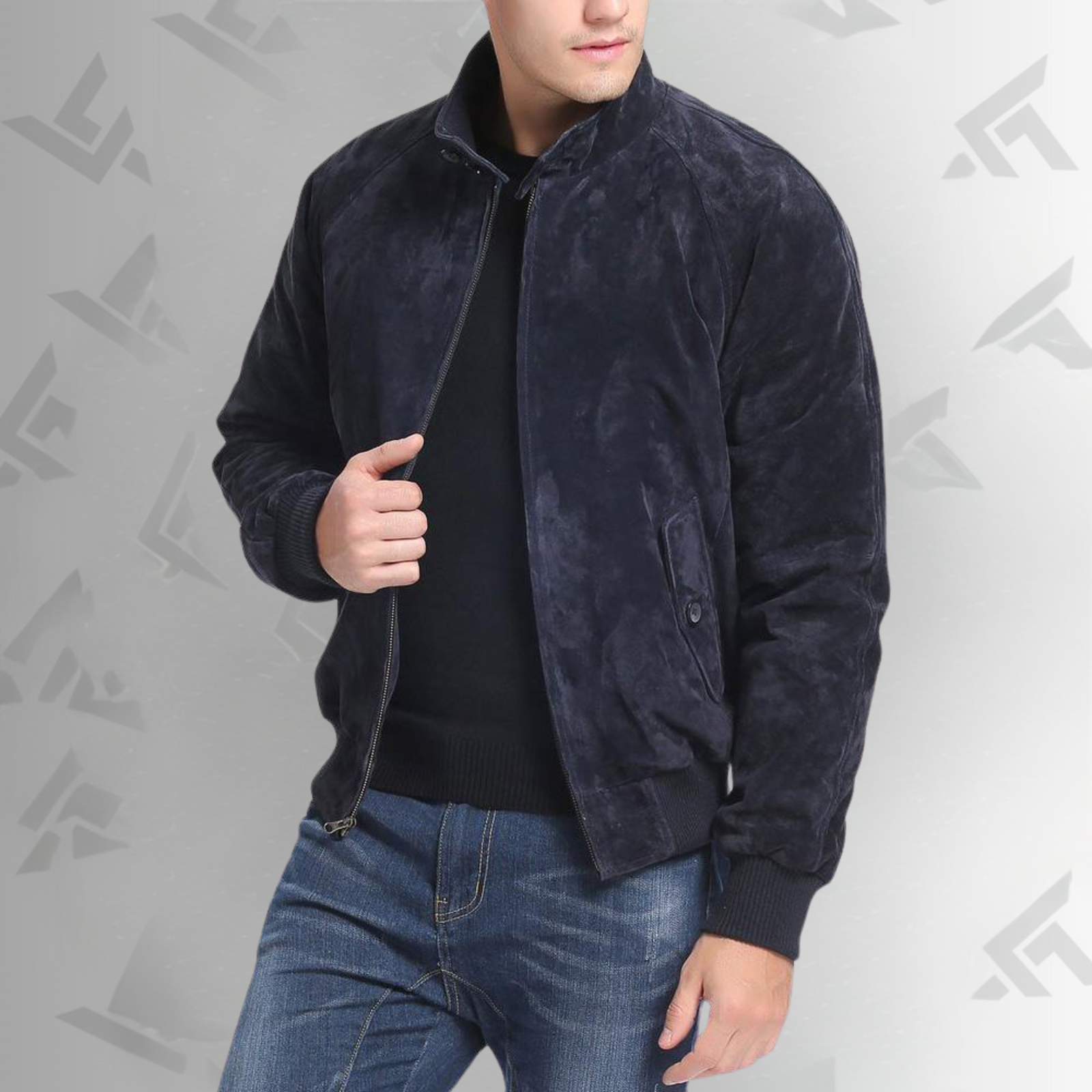 Admiral Navy Blue Suede Bomber Leather Jacket|
