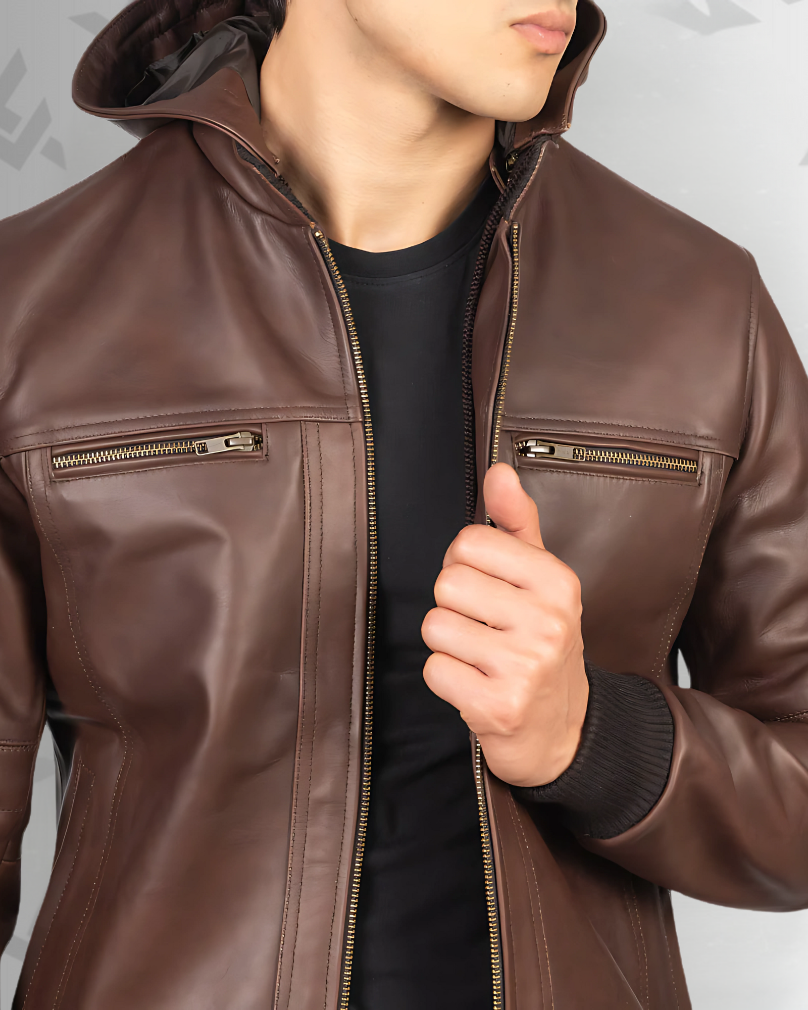 Bouncer Biz Brown Leather Bomber Jacket|