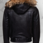 Castillos bomber Winter Leather Jacket with Real fox fur hoodie|