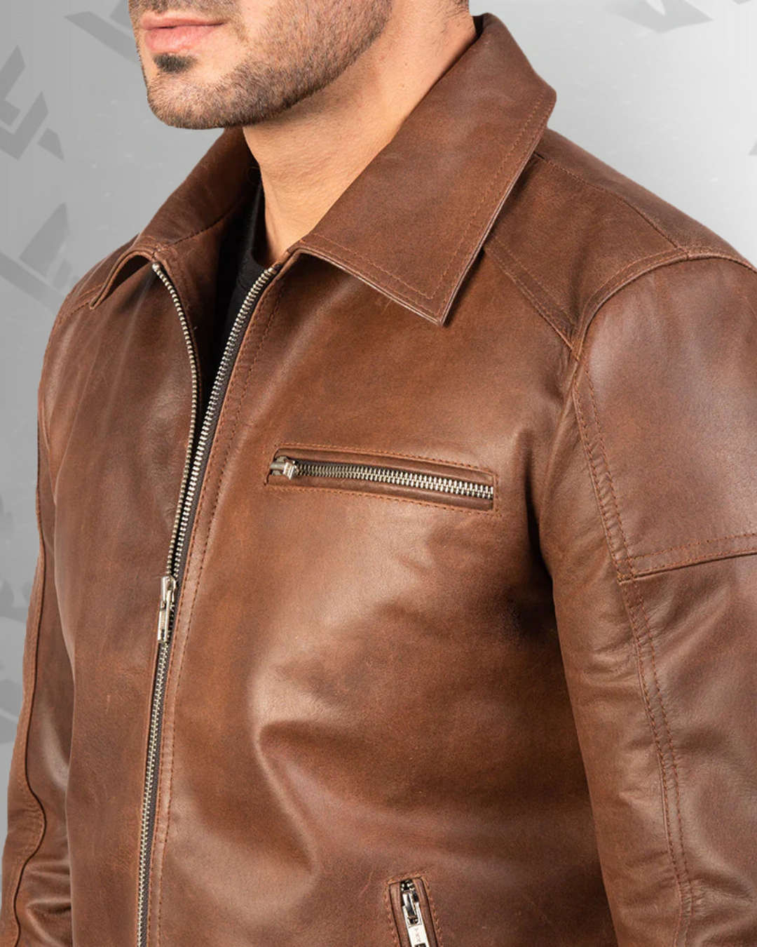 Lavendard Brown Leather Biker Jacket|