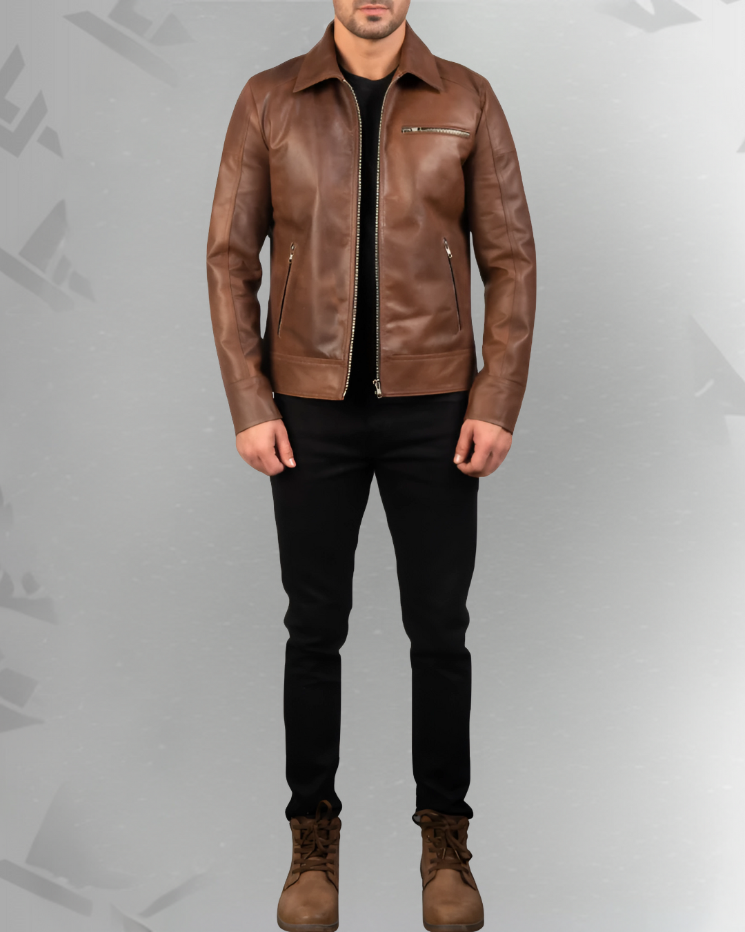Lavendard Brown Leather Biker Jacket|
