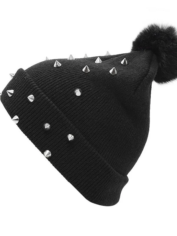 Black Rivet Knit Hat|