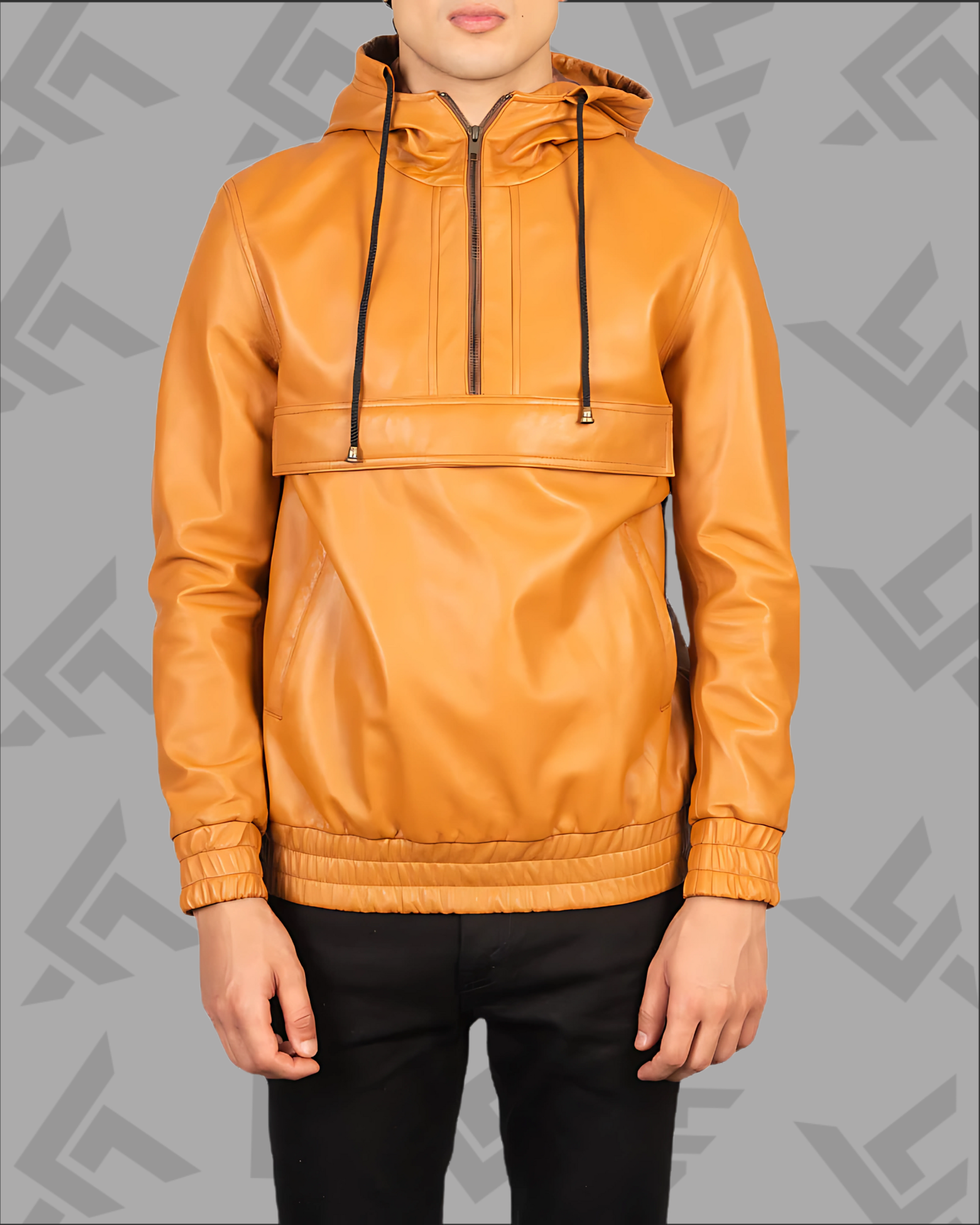 Kenton Hooded Brown Leather Pullover Jacket