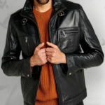 Rockafella | Men's Black Sheepskin Leather Biker Jacket|