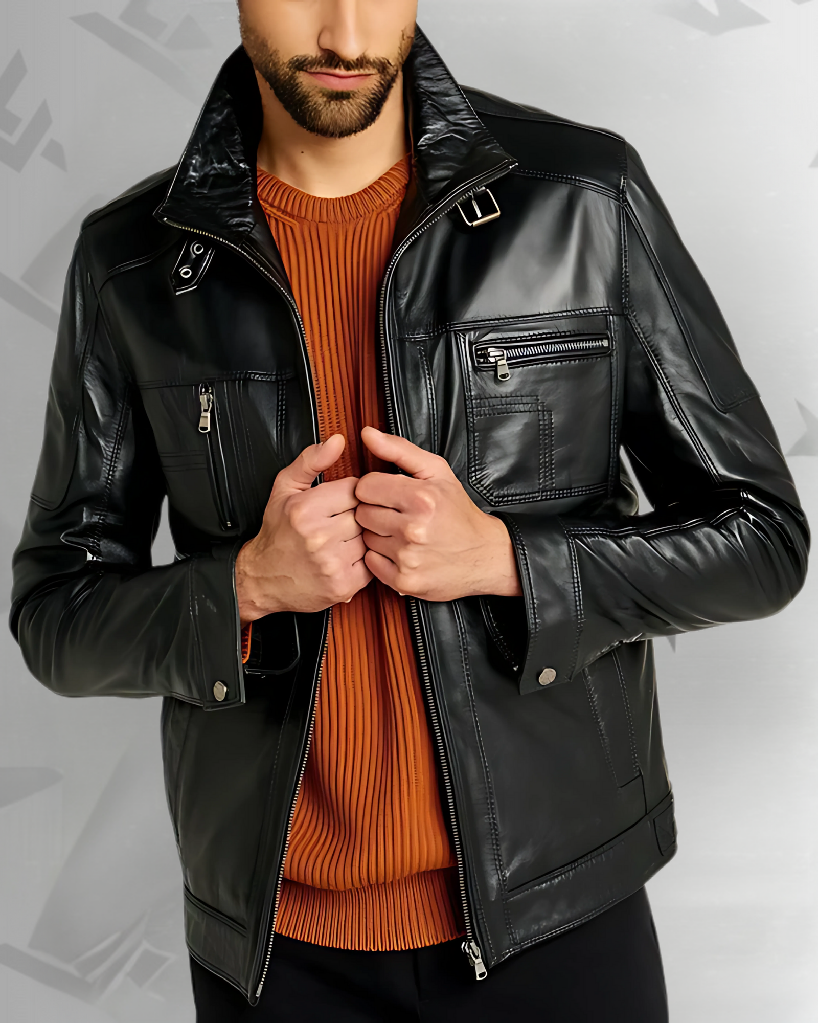Rockafella | Men's Black Sheepskin Leather Biker Jacket