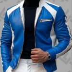 Casual Leather Contrast Color Stand Collar Zipper Motorcycle Jacket|