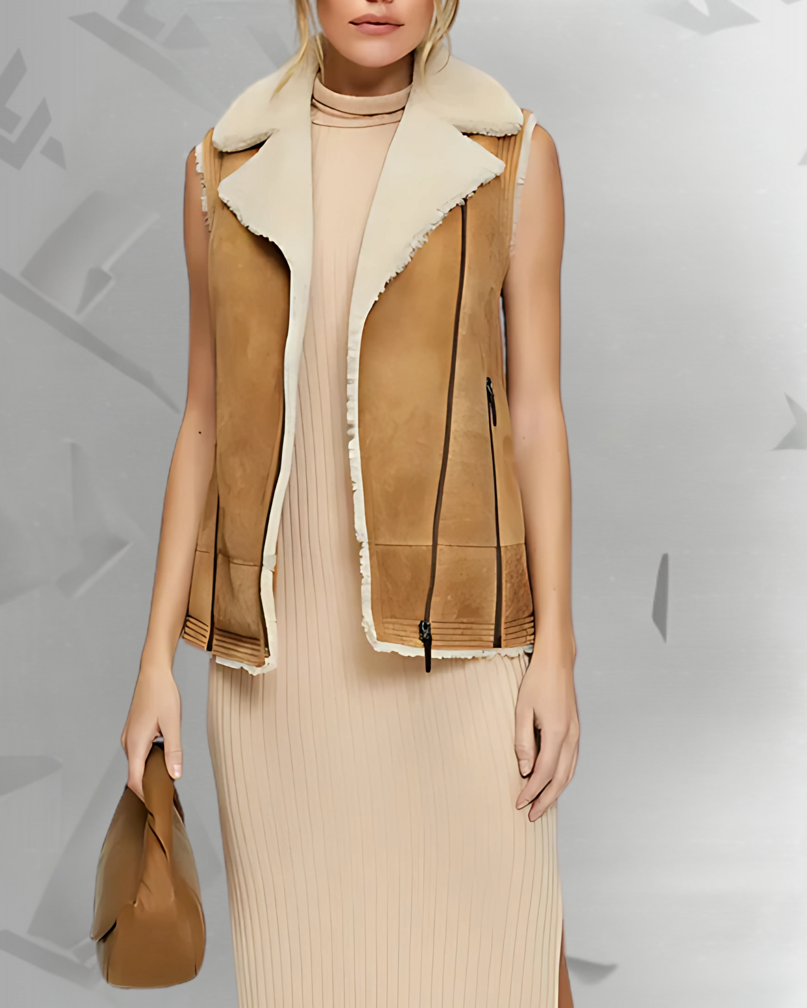 Women Brown Sheepskin Shearling Leather Vest