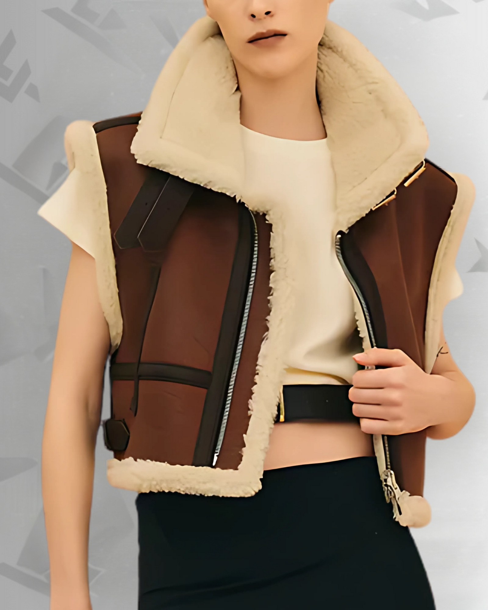 Women Sheepskin Brown Shearling AviatorLeather Vest