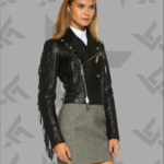 Kiana Black Biker Fringes Leather Jacket|