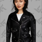 Florence Black Biker Leather Jacket for Women|