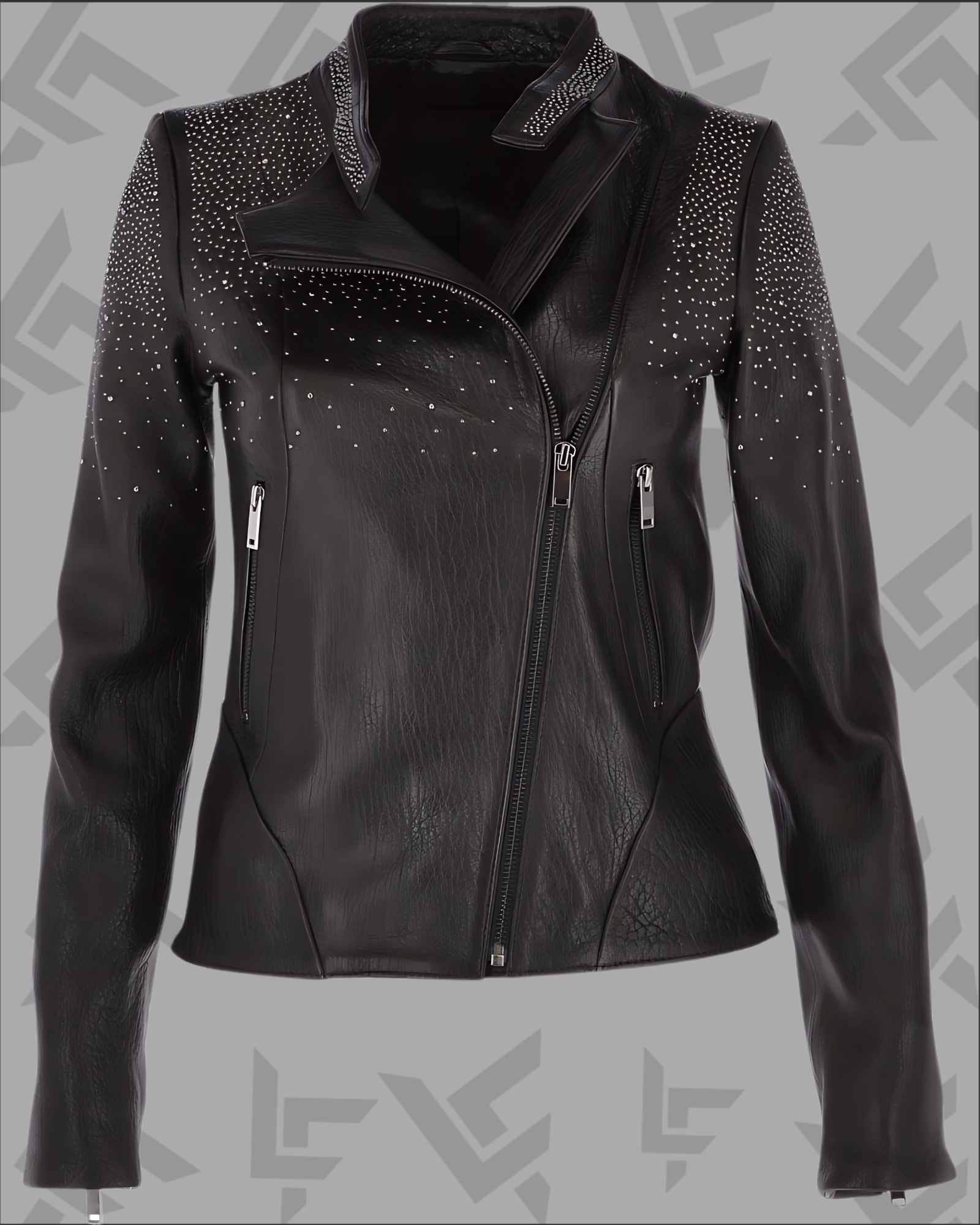 Black Studded Leather Biker Jacket for Women | Tanned Finish