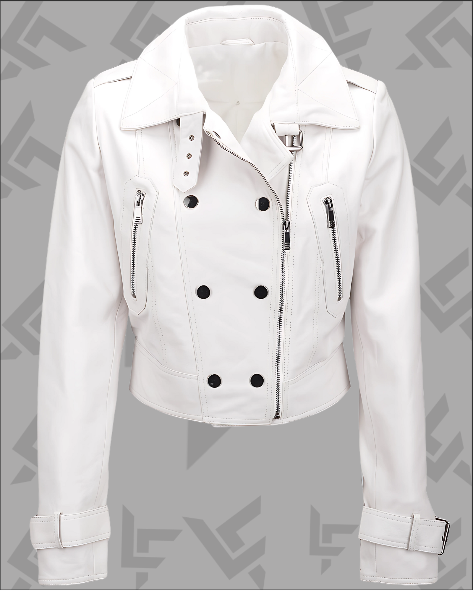 Sabine White Tanned Leather Biker Jacket for Women