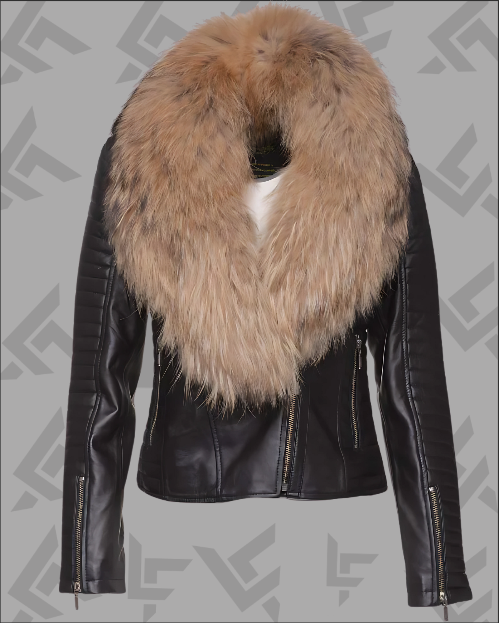 Celeste Women’s Lambskin Leather Jacket with Fur Shawl Collar